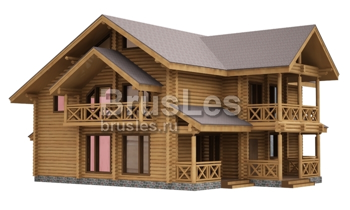 Проект  "Афродита" трехэтажный дом  из бревна с бассейном и балконами — фото-533_1