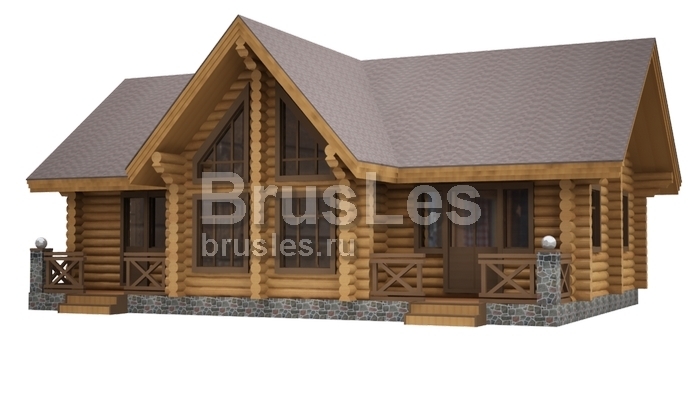 Проект "Вероника" одноэтажный дом из оцилиндрованного бревна с тремя террасами — фото-533_1