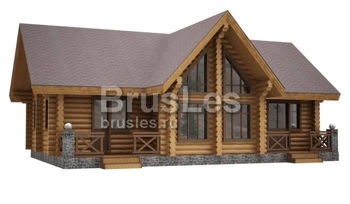 Проект "Вероника" одноэтажный дом из оцилиндрованного бревна с тремя террасами — фото-533_2