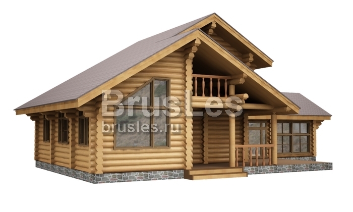 Проект "Мирослава" двухэтажный дом  из бревна с бассейном и балконом — фото-533_1