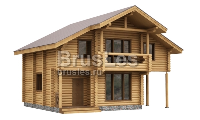 Проект "Симона" двухэтажный дом  из бревна с балконом и навесом — фото-533_1