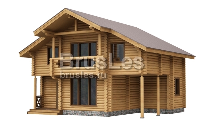 Проект "Симона" двухэтажный дом  из бревна с балконом и навесом — фото-533_2