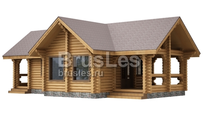 Проект "Юлитта" одноэтажный дом из оцилиндрованного бревна с двумя террасами — фото-533_1