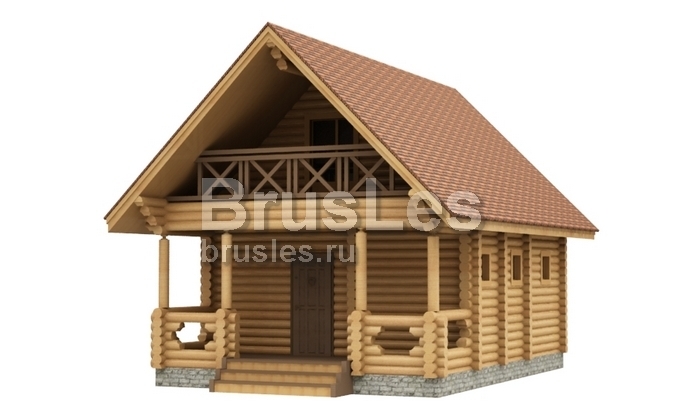 Двухэтажная баня из оцилиндрованного бревна с террасой — фото-534_1