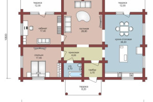 Проект "Вероника" одноэтажный дом из оцилиндрованного бревна с тремя террасами — фото-533_1