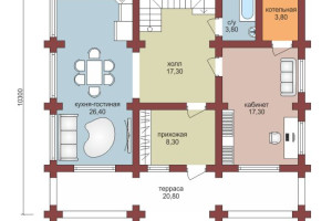 Проект "Ираида" коттедж  из бревна с мансардой и балконом — фото-533_1