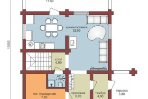 Проект "Ирина"  из оцилиндрованного бревна с террасой — фото-533_1