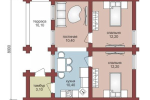 Проект "Клеопатра" одноэтажный дом  из бревна 58.4 кв. м — фото-533_1