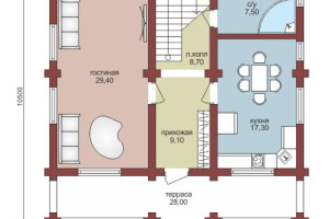 Проект "Констанция" двухэтажный дом из бревна с террасой — фото-533_1