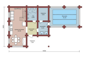 Проект "Мирослава" двухэтажный дом  из бревна с бассейном и балконом — фото-533_1