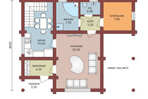 Проект "Симона" двухэтажный дом  из бревна с балконом и навесом — фото-533_1