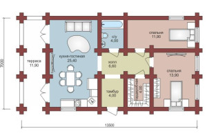 Проект "Эвелина" одноэтажный дом из оцилиндрованного бревна с террасой — фото-533_1