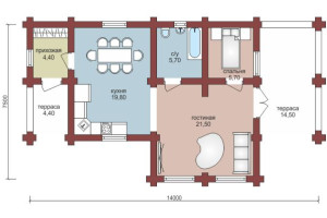Проект "Юлитта" одноэтажный дом из оцилиндрованного бревна с двумя террасами — фото-533_1