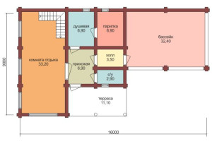 Проект "Инфи" двухэтажная баня со вторым светом и бассейном — фото-535_1