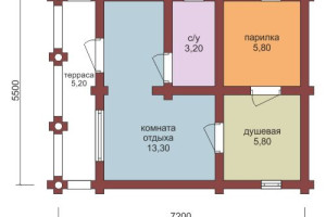 Проект "Том" баня из оцилиндрованного бревна с террасой — фото-534_1