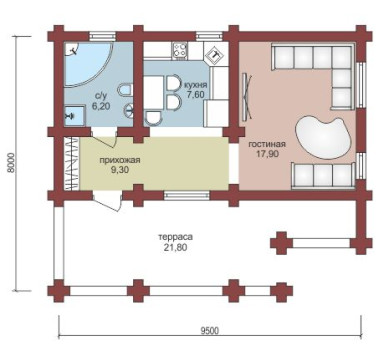 Проект "Гелеон" одноэтажный дом из бруса с террасой — фото-532_1