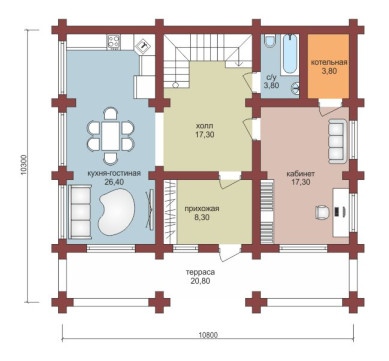 Проект "Даниил" двухэтажный коттедж из бруса с террасой и балконом — фото-532_1