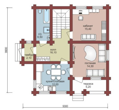 Проект "Климент" загородный дом из бруса с террасой и балконом — фото-532_1