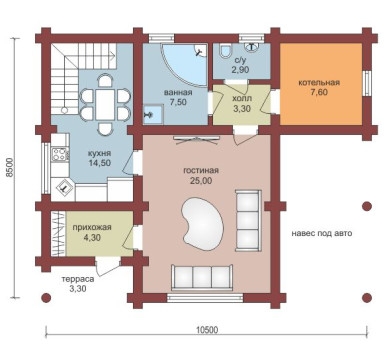 Проект "Пилан" дом из бруса с террасой и навесом — фото-532_1