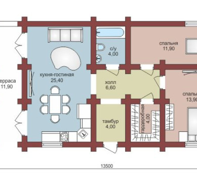Проект "Таир" одноэтажный дом из бруса с террасой — фото-532_1